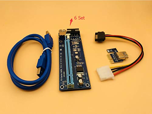 6pcs USB 3.0 PCI-E Riser Express 1X 4X 8X 16x Extender Adapter Riser Card SATA 15pin Male to 4pin Power Cable for Bitcoin Mining