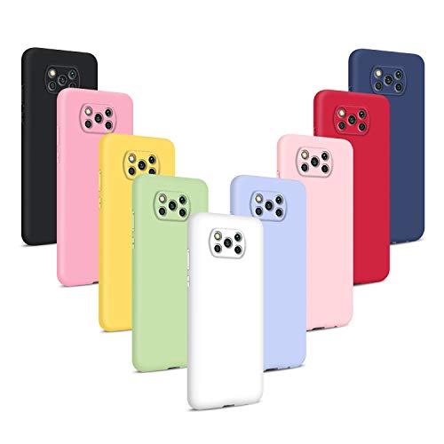 9X Funda para Xiaomi Poco X3 NFC, Carcasas Flexible Suave TPU Silicona Ultra Delgado Protección Caso(Rojo + Rosa Claro + Púrpura + Amarillo + Rosa Oscuro + Verde + Negro + Azul Oscuro)