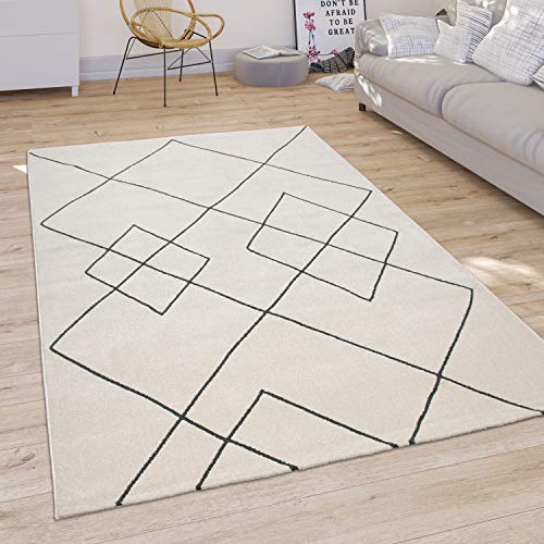 Alfombra Salón Motivo Moderno Escandinavo Rombos Pelo Corto, Color Claro Blanco, tamaño:160x230 cm