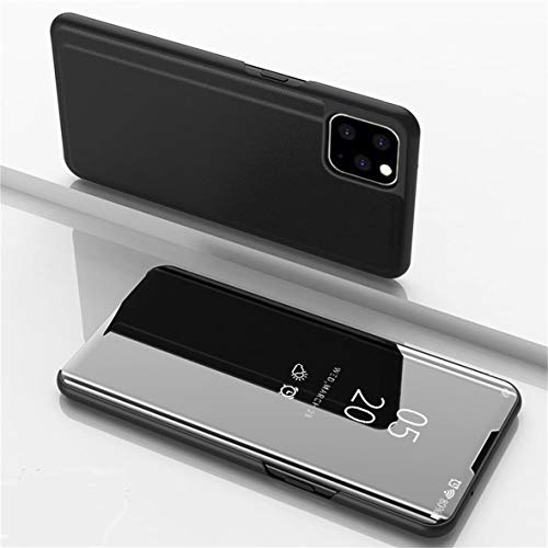 Alihtte - Carcasa para iPhone 11, diseño de piel sintética de 360 grados [función atril] [función atril], funda transparente con tapa y espejo antiarañazos para iPhone 11 (negro)