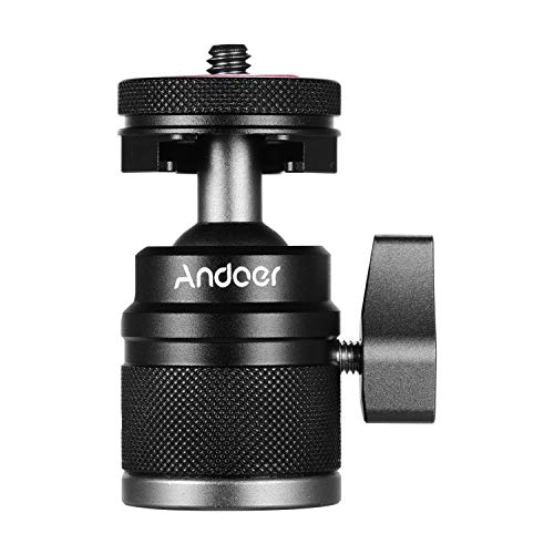 Andoer Rótula,2 en 1 Mini Cabeza de Bola de Zapata fría,360 Grados Giratoria Panorámica con 1/4 Tornillo Montaje de Zapata fría para Teléfono, Trípode, Speedlite,Selfie Stick, Cámara,Videocámara