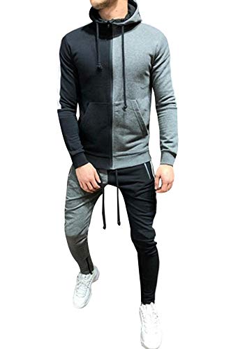 Annstar Chándal para Hombre Patchwork Joggers Partes Inferiores Sudaderas con Cremallera Pantalones Gym Sudadera con Capucha Chaqueta (Pantalones-L, M)