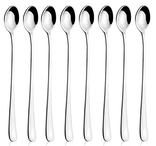 AOOSY Cucharas de Latte,Cuchara de agitación de Mango Largo de Acero Inoxidable de 22,3 cm Juego de cucharas de café para té Helado Helado Cóctel Helado (Juego de 8)