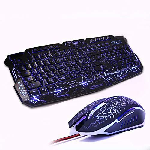 AOUVIK Combinaciones de Mouse de Teclado para Juegos con retroiluminación LED, Teclado de Mouse Profesional de tecla Completa con Cable USB púrpura/Azul/Rojo