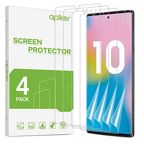 apiker 4 Unidades Protector Pantalla Soft TPU Compatible con Samsung Note 10, 6.28 Pulgadas, Cobertura Máxima, Sin Burbujas, Sin Aplicación Húmeda, 24 Horas de Autocuración