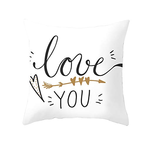 AtHomeShop 50 x 50 cm, funda de cojín en poliéster con estampado de amor, suave, cómoda, funda cuadrada para sofá, dormitorio, oficina, decoración, sin relleno, color blanco y negro