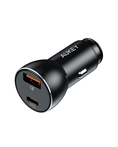 AUKEY Cargador de Coche USB-C, 48 W, Doble USB C, Encendedor de Cigarrillos para MacBook Cargador rápido para iPhone 12/12 Pro / 12 Pro MAX / 12 Mini, iPad Air/Pro/Mini, HTC, LG