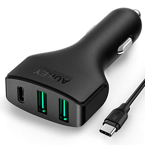 AUKEY USB C Cargador de Coche 49,5 W, 1 Puerto de USB C + 2 Puertos con tecnología AIPower para LG, Samsung Galaxy, Nexus, OnePlus etc