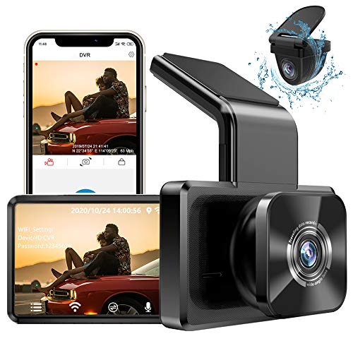 AUTOWOEL Camara para Coche Dash CAM 1080P FHD Doble con WiFi GPS, Dashcam Cámara Delantera y Trasera de Coche Grabadora, Mini Camara vigilancia Grabacion Continua con bateria, Monitor de Aparcamiento