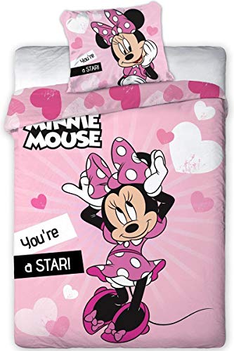 AYMAX S.P.R.L. Juego de cama de Disney Minnie Star – Funda nórdica de 140 x 200 cm + funda de almohada de 63 x 63 cm