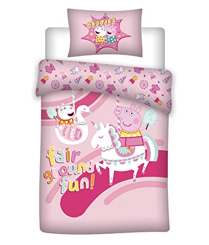 AYMAX S.P.R.L. Peppa Pig - Juego de cama infantil (funda nórdica de 140 x 200 cm y funda de almohada de 65 x 65 cm, 100% algodón)