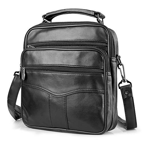 BAGZY Bolsos de Hombro Bolso de Piel de Oveja para Hombre Bandolera de Viaje Negocios Bolsos Cruzados Messenger Bag Bolsa del Crossbody Satchel para Trabajo Escuela Senderismo Negro