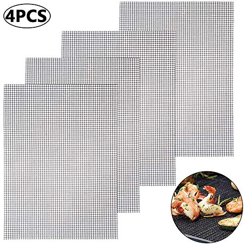 BETOY BBQ Mat, 4 Piezas para Asar y Hornear, de Silicona con Revestimiento Antiadherente de teflón para hasta 300 °C, 40 x 33 cm