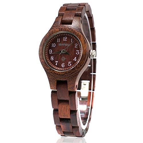 Bewell W123A Reloj de pulsera hecho a mano de arce natural con pantalla analógica ligera pequeña delgada caja de madera para mujer, regalo de San Valentín para ella (rojo)