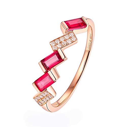 Beydodo Anillos Compromiso Mujer Oro Rosa 18k(750) Rectángulo Rubí Rojo Blanco 0.5ct Anillo Talla 17