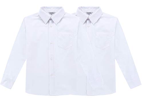 Bienzoe Niños Uniforme Escolar Manga Larga Oxford Camisa 2Pcs Paquete Blanco 10