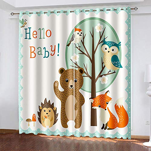 BLZQA Cortinas Opacas 4D Zorro Oso de Dibujos Animados Soleados Cortinas Térmicas De Salón Dormitorio Antiruido para Ventana De Habitaciones Infantiles.75 cm (Ancho) x 166 cm (Largo) x 2