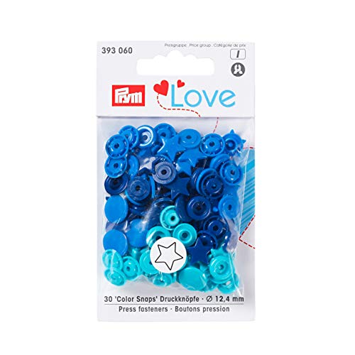 Botones a presión Que no se cosen ColorSnaps PrymLove con Forma de Estrellas de plástico, Azul, Turquesa, Azul Marino 30 Unidades de 12,4 mm