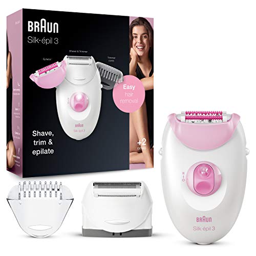 Braun Silk-Épil 3 3-270 Depiladora, Máquina de depilar con Cable y 3 Accesorios, Color Rosa