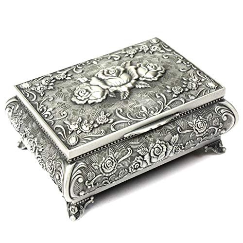 Buty La Joyería del Metal De La Vendimia De La Caja Personalizada Grabó La Caja Antigua De Cajas De Regalo del Anillo del Collar De Almacenamiento - 3 Rose Top