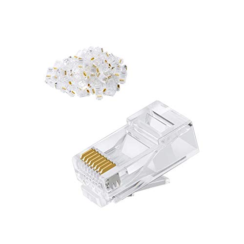 CableCreation Connecteur RJ45 Ethernet, Lot de 50 Fiche RJ45 Ethernet Réseau STP/FTP/UTP 8P8C pour Câble Solide et Câble Standard Cat 5 Cat 5e Cat 6 Cat 6a, Transparent