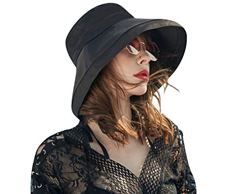 CACUSS Mujer Sombrero Senderismo Gorra Sol Plegable Sombrero de ala Ancha de Verano con protección UV UPF 50+ Sombrero de Playa Sombrero de Cubo Gorra de Pescador para Viajes y al Aire Libre,Negro