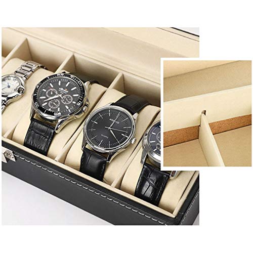 Caja de Reloj de Cuero de 6 Ranuras Mostrar Caja Organizador Joyas de Vidrio Almacenamiento Negro, Caja de exhibición de Relojes para Hombre 0220 (Color : Black)