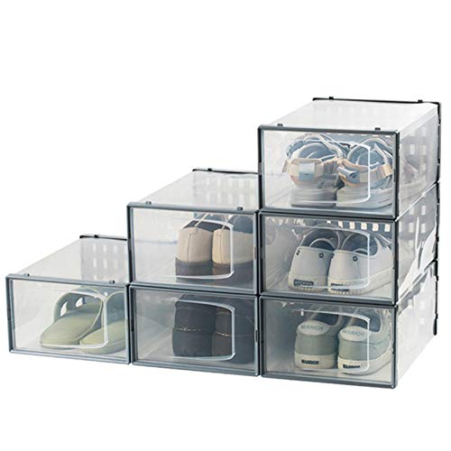 Caja de zapatos de cartón para zapatos, de plástico transparente, apilable, fácil de abrir y cerrar, para mujeres/hombres, 1/6 unidades de 33,5 x 23,5 x 14 cm