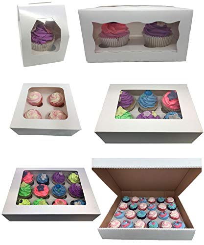 Cajas de cupcakes con ventana para tartas de 1, 2, 4, 6, 12 y 24 tazas con bandejas extraíbles (5, capacidad para 12)