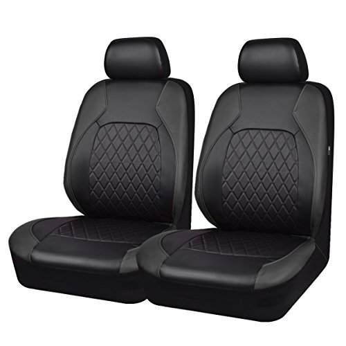 CAR PASS Juego de fundas para asientos delanteros de coche, Cubiertas de Asiento de Auto de Cuero Artificial, 2 Piezas