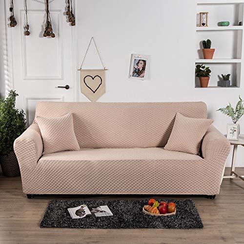 Carvapet Fundas Sofás Elástica Fundas de Sofá Protector Tela Elástico Tejer Antideslizante Cubre Sofá Protector de Muebles(Beige,2 plazas)