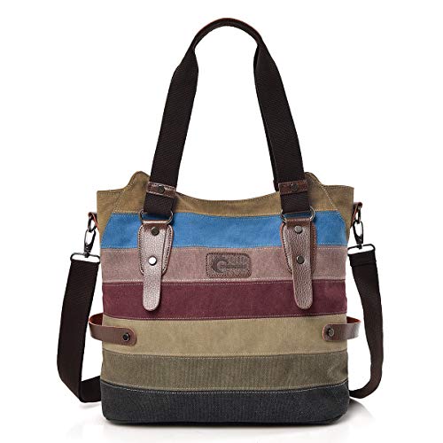 CHEREEKI Bolsos de Mujer, Bolso para Mujer Grande a Rayas de Lona Bolsos para Viajes Escolares de Negocios (Multicolor-1)