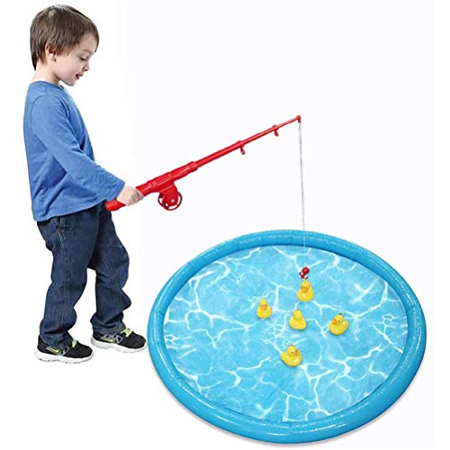 clifcragrocL Enganchar un Pato Pato Juego de Niños Juego de Pesca Inflable Pond Piscina con 5 patitos Set niños de educación Preescolar del Juguete