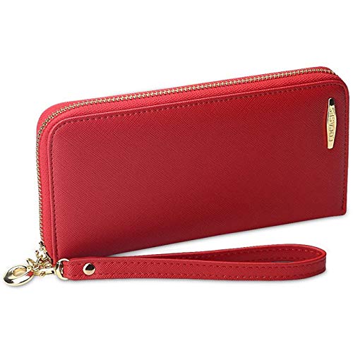 COCASES Monederos Mujer Cartera de Mujer de Gran Capacidad de Cuero de Mujer con RFID Bloqueo Bolsos Largo de Mujer con Cremallera de Bolsillo (Rojo)