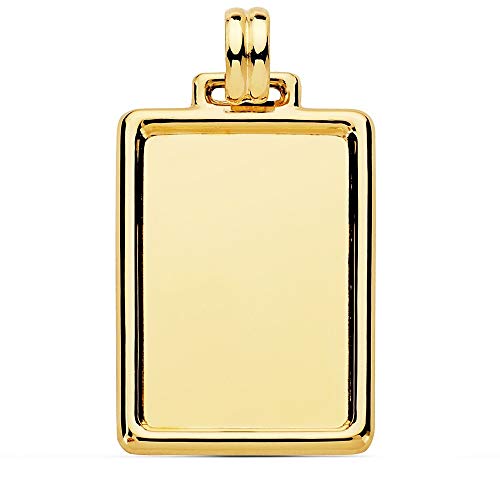 Colgante oro 18k chapa rectangular 31mm. lisa marco unisex - Personalizable - GRABACIÓN INCLUIDA EN EL PRECIO