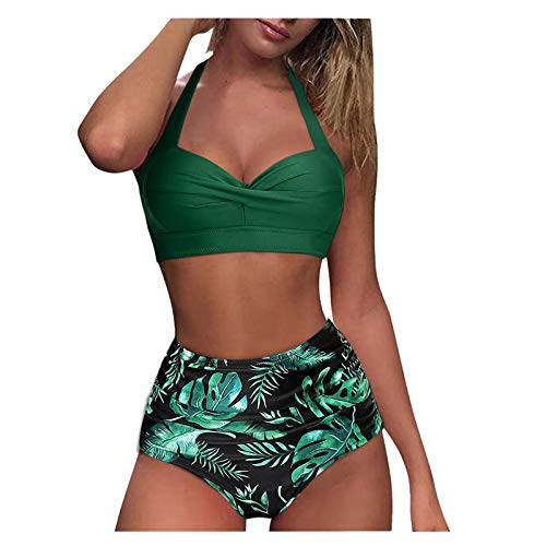 Conjunto de Bikini Push Up Trajes de Baño de 2 Piezas de Cintura Alta Bañador con Cuello Halter Retro Ropa de Playa Sexy Apta para Vacaciones En El Mar Nadando