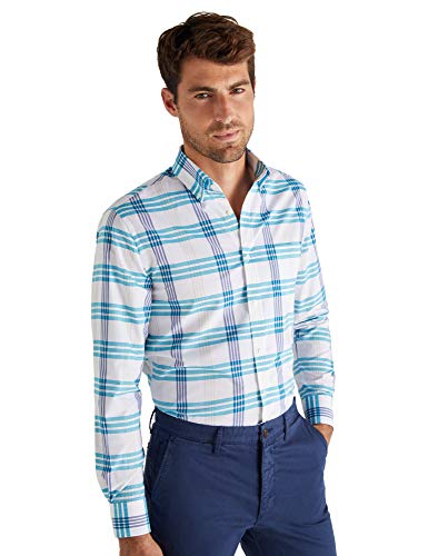 Cortefiel Big Check Camisa Casual, Azul (Azul Medio 14), M (Tamaño del Fabricante: M) para Hombre