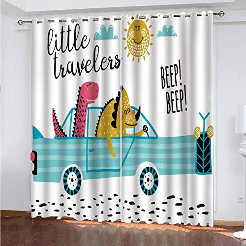 Cortinas Opacas Modernas Salón Tamaño total:234 cm x 230 cm (92 pulgadas de ancho x 90.5 pulgadas de alto)Animal Dinosaurio Print Cortinas Cortas Térmicas Aislantes Frío Calor Reduccion Ruido Protecci