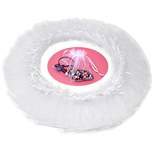 Dawnzen® 100 Piezas Blanco Bolsitas Bolsas de Organza Bolsa para Regalos envolver Boda Bodas Favor Joyas Dulces Caramelo (7 * 9cm)