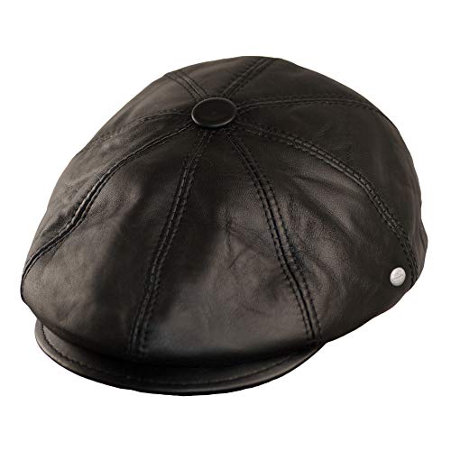 Dazoriginal Boina Cuero Casquillos Plano Gorra Piel Gatsby Sombrero Hombre Beret (Negro, XL 58-59)