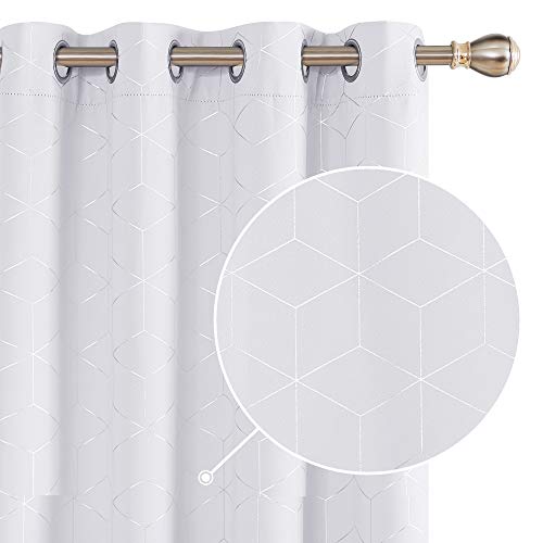 Deconovo Cortinas Salon Modernas Aislantes Térmicas de Rombo Plateado con Ollados 2 Piezas 140 x 229 cm Gris Blanco