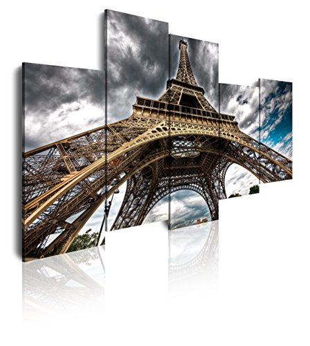 DekoArte 42 - Cuadros Modernos Impresión de Imagen Artística Digitalizada | Lienzo Decorativo para Tu Salón o Dormitorio | Estilo Torre Eiffel Ciudad París Vista Desde Abajo | 5 Piezas 150x100cm