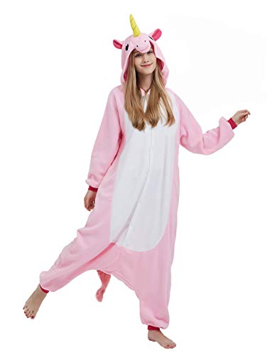 DELEY Unisex Adultos Enterizo de Pijamas Unicornio Ropa de Dormir con Capucha de Cosplay de Anime Carnaval Halloween