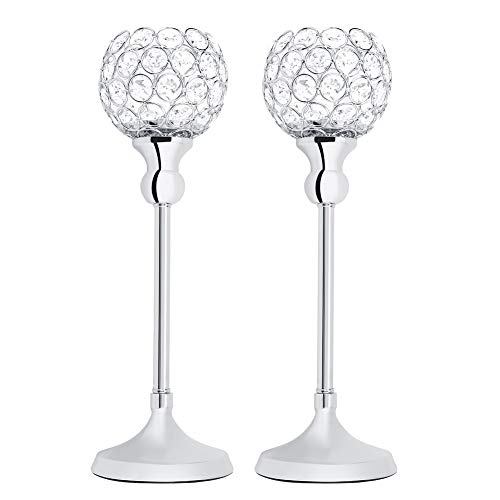 DEWIN Candelabros Cristal - Candelabros de la luz del té del Hueco del Cristal, Regalo de la decoración de los sostenedores de Vela de la Tabla de la Boda, 2Pcs / Set (Color : Plata)