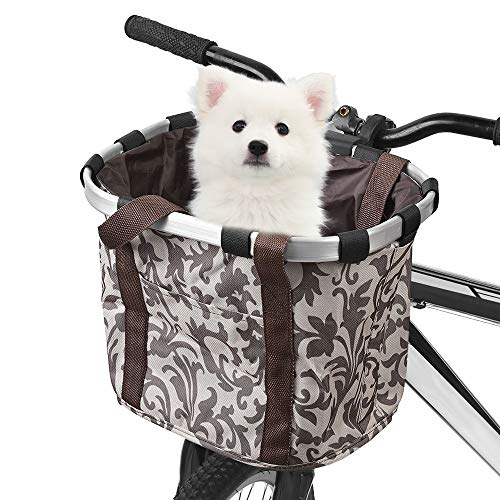 Docooler Bolsa de transporte de mascotas desmontable de lona delantera para soporte de mascotas con marco de aleación de aluminio para bicicleta café