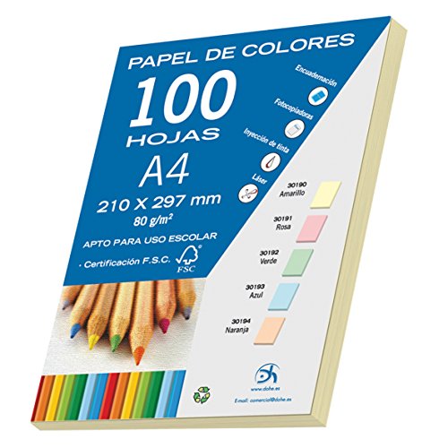 Dohe 30190 - Pack de 100 papeles A4, 80 g., color amarillo pastel