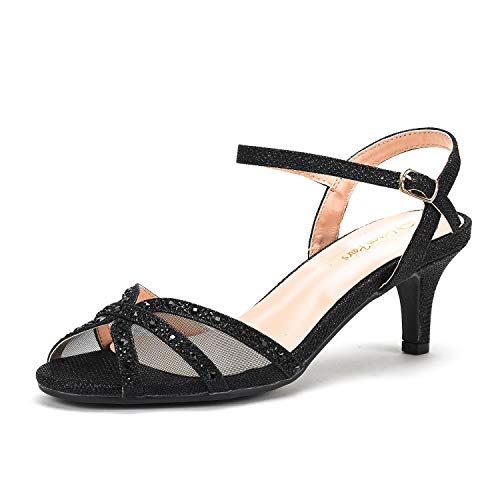 Dream Pairs Nina-150 Sandalias de Tacón Bajo para Mujer Negro 37.5 EU/6.5 US