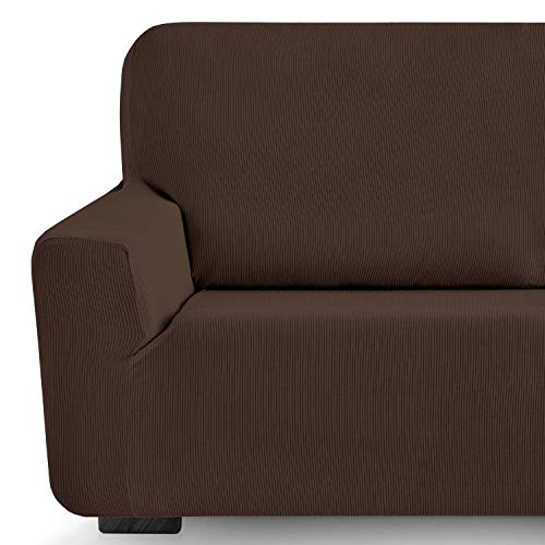 Eiffel Textile Milan Fundas para Sofa Elastica Adaptable Lisa, 94% poliéster 6% Elastano, Marrón, 4 Plazas (240-270 cm)