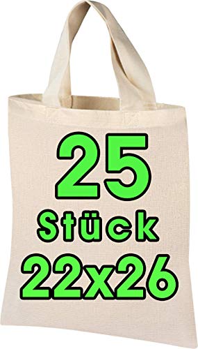 ELES VIDA 25 Pieza 22 x 26 cm Funda de algodón Natural unbedruckt Corto Asa - Plástico Funda, Bolsa, Bolsa, Hipster, Vegan Textil Bolsa con Certificación ÖKOTEX Lana Imprimir 140 g/m² Premium