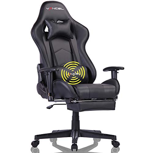 EVANCEL Silla Gaming Sillones de Oficina Reclinable Ergonomica con Reposapiés Retráctil con Masaje Lumbar para Gamer (Negro)